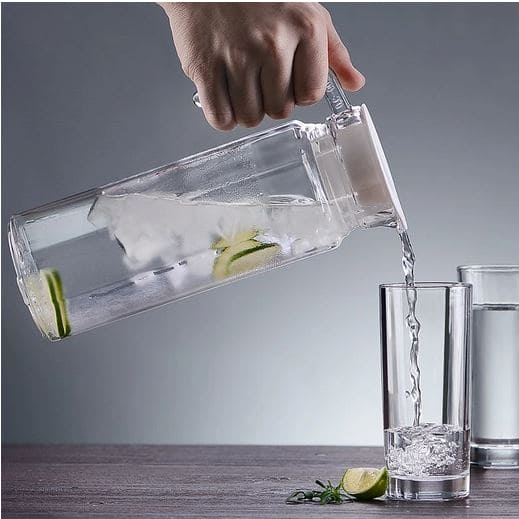 Strip Line Water Jug, 1100ml Beverage Pitcher With Lid, Acrylic Transparent Cold Water Jug, Dining Table Beverage Container, Large Capacity Water Container For Home