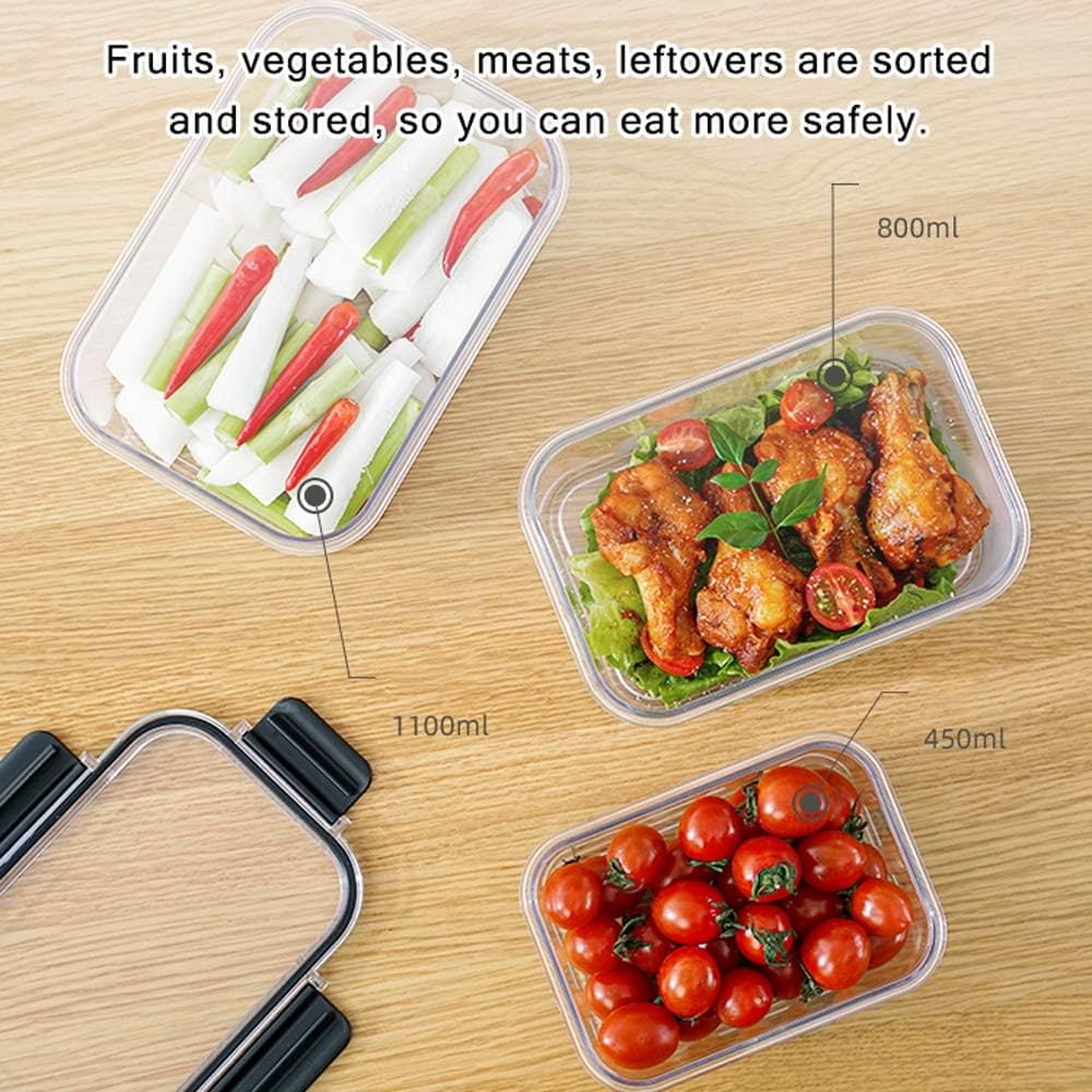 Set Of 3 Glass Food Container, Food Vegetable And Fruit Storage Box, Refrigerator Glass Meal Prep Containers, Multifunctional Reusable Food Storage Box With Lid