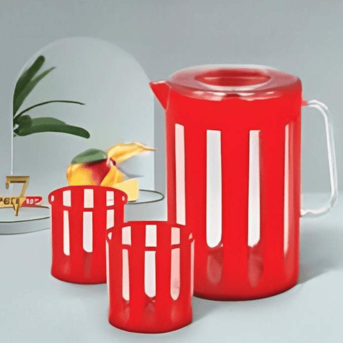 Stripes Jug With Glass, Cold Insulated Water Set, Plastic Water Pitcher, Water Jug With Cups, Durable Plastic Water Jug Glass Set, Large Capacity Sealed Water Jug