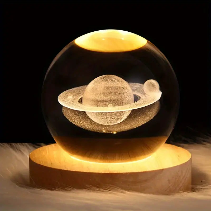 3D Crystal Ball Light, Glowing Planet Crystal Ball Lamp, Warm Bedside Light, Luminous Decor Atmosphere Light, Wood Base Fantasy Decor Crystal Ball, Universe Series Crystal Ball, LED Base Astronomy Night Light for Home Decor