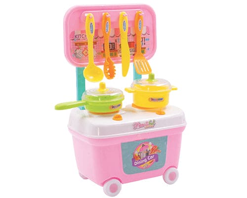 Mini Chef Kitchen Trolley, 21 Pcs Kids Kitchen Play Set, Small Kitchen Toy Set With Wheels, Multifunctional Super Chef Car, Little Chef Kitchen suitcase Luggage Trolley
