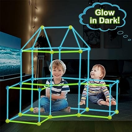 Kids Construction Forts Toys, 87 Pcs DIY 3D Assemble Tent Toy, Creative STEM Construction Fort Toys, Glow in The Dark Fort Builder Set