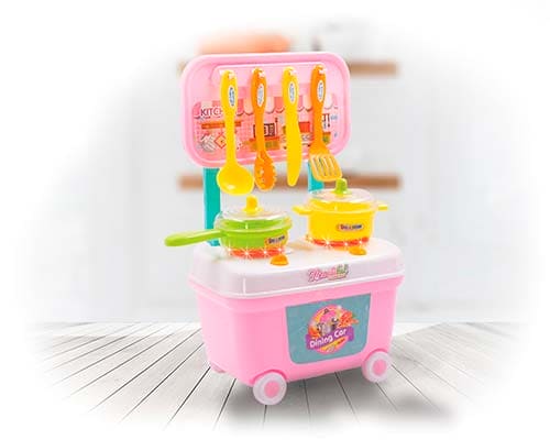 Mini Chef Kitchen Trolley, 21 Pcs Kids Kitchen Play Set, Small Kitchen Toy Set With Wheels, Multifunctional Super Chef Car, Little Chef Kitchen suitcase Luggage Trolley