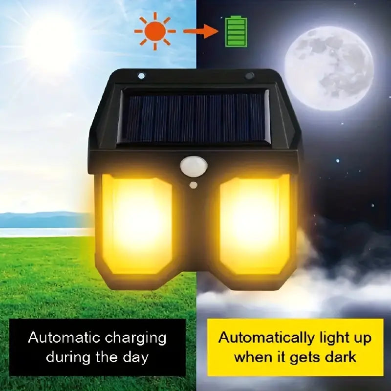 Double Head Antique Solar Sensor Lamp, Wall Mounted Courtyard Villa Garage Wall Light, Human Body Induction Warm Light Lantern, Bright Outdoor Solar Wall Lamp, Energy Efficient Outdoor Lighting