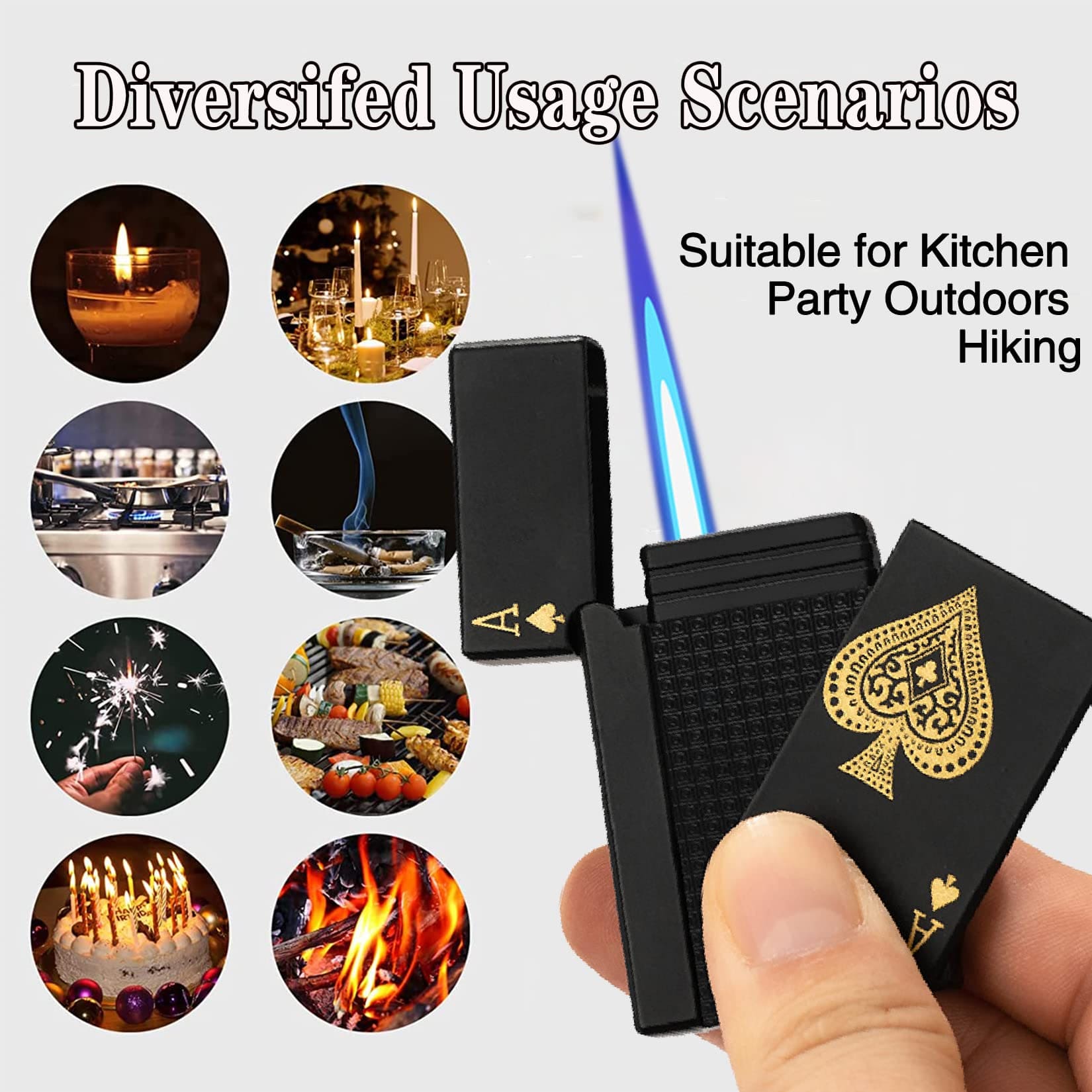 Deck Playing Card Lighter, Ikka Card Pocket Lighter, Metal Poker Jet Lighter, Windproof Playing Card Shape Lighter, Refillable Butane Playing Card Lighter, Creative Jet Flame Pocket Lighter, Flame Dazzling Butane Lighter