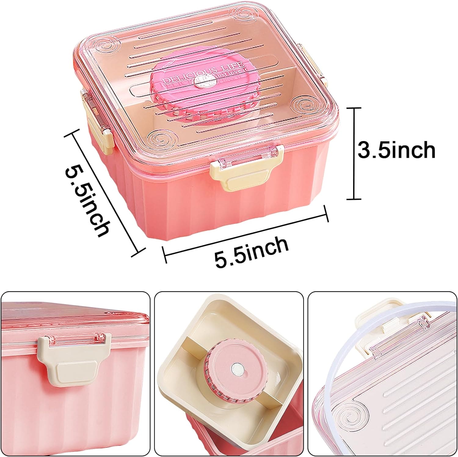 3 Cell Bento Lunch Box, Food Storage Containers, Transparent Lunch Box, Microwave Heating Lunch Box, Food Container Portable Salad Bowl, Leak-Proof Lunch Box with Grid, Food Container for Home, Office, or School