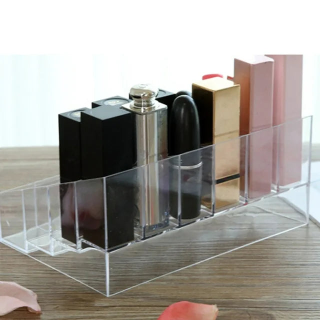 24 Grid Lipstick Holder, Acrylic Lipstick Nail Polish And Jewellery Display Rack, Visible Clear Cosmetic Makeup Brush Stand, Reusable Beauty Organizer, Large Capacity Clear Vanity Versatile Usage Makeup Storage Case