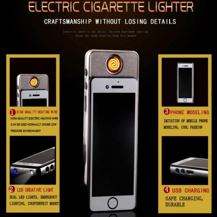 Mini iPhone Lighter, Electric Rechargeable Cigarette Lighter, Smart Drop Down Electronic Lighter, Pocket Smoking Lighter, Windproof Flameless Lighter, Mobile Phone Creative Lighter Electric