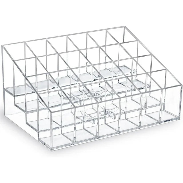 24 Grid Lipstick Holder, Acrylic Lipstick Nail Polish And Jewellery Display Rack, Visible Clear Cosmetic Makeup Brush Stand, Reusable Beauty Organizer, Large Capacity Clear Vanity Versatile Usage Makeup Storage Case