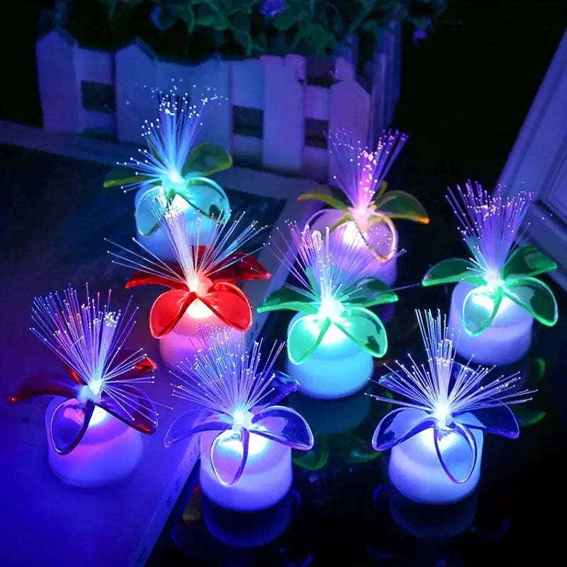 Flower Optic Night Light, Floral LED Night Light, Multicolor Dancing LED Lights, Cute Glowing Wire Pot Lamp,  Color Changing Fiber Optic Night Lamp, Disco Light for Kids Room Holiday Party Decor