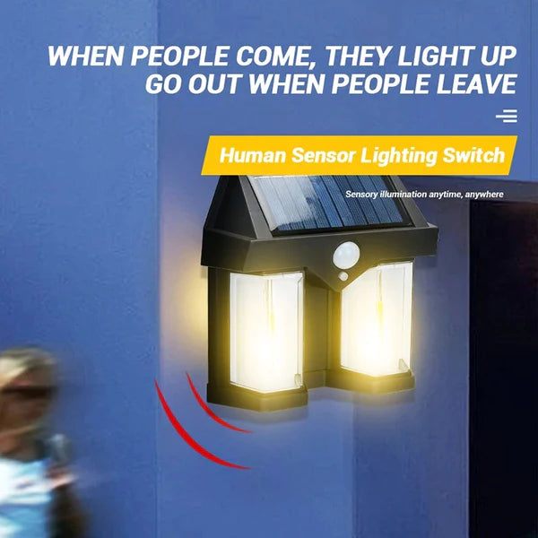 Double Head Antique Solar Sensor Lamp, Wall Mounted Courtyard Villa Garage Wall Light, Human Body Induction Warm Light Lantern, Bright Outdoor Solar Wall Lamp, Energy Efficient Outdoor Lighting
