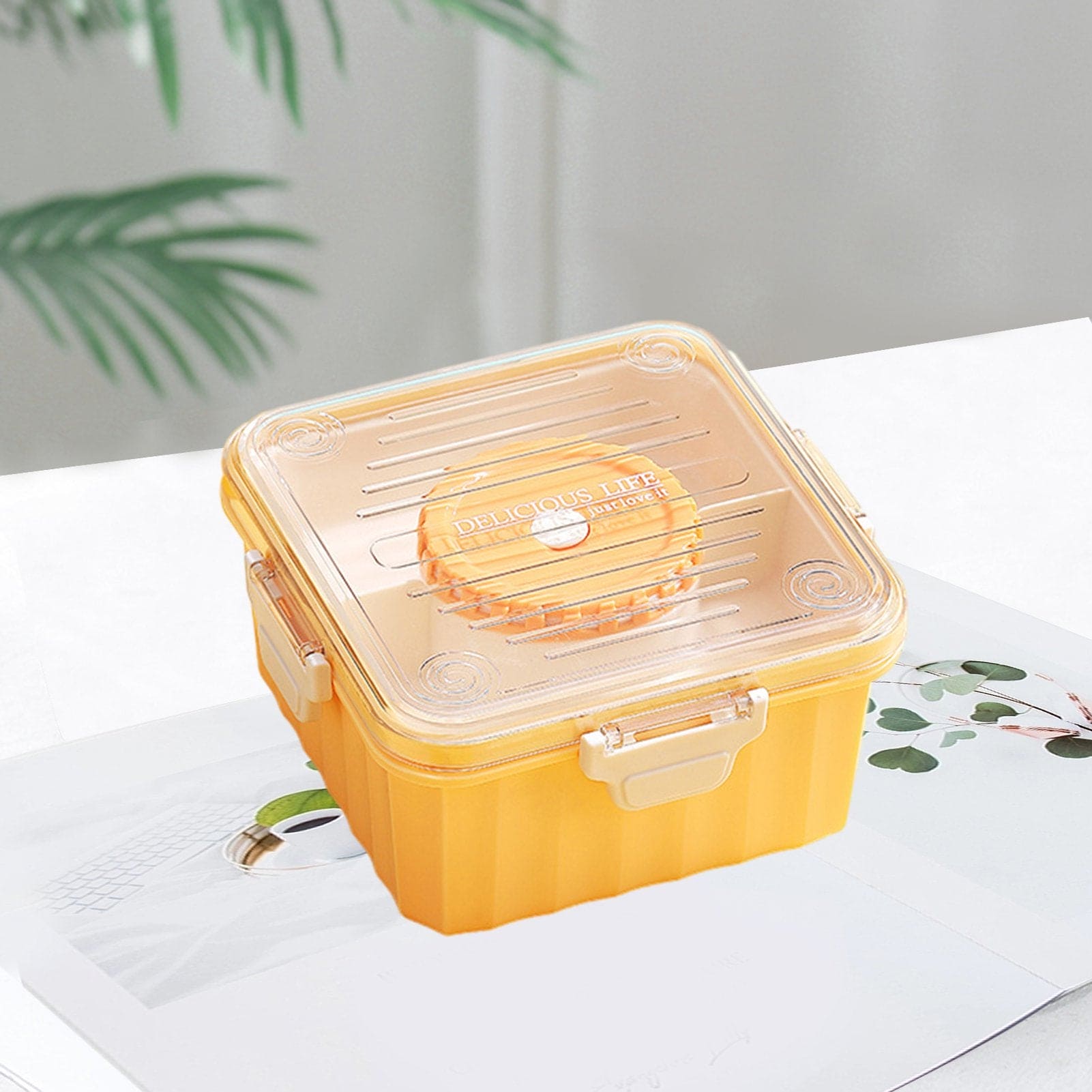 3 Cell Bento Lunch Box, Food Storage Containers, Transparent Lunch Box, Microwave Heating Lunch Box, Food Container Portable Salad Bowl, Leak-Proof Lunch Box with Grid, Food Container for Home, Office, or School