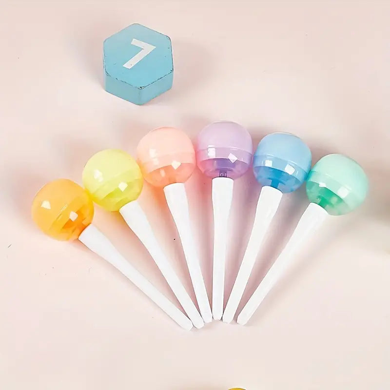 Set Of 6 Lollipop Highlighter, Colorful Marker Highlighter Pen For School Kids, Mini Lollipop Student Marker, Fluorescent Coloring Pens for Student Office School Home