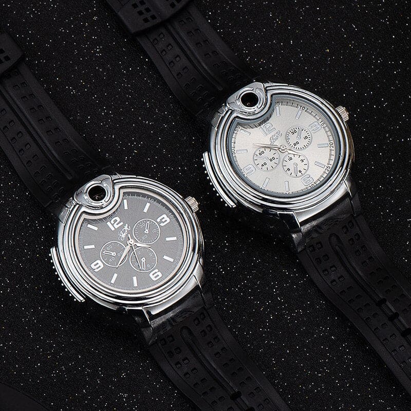 Wrist Watch Inflatable Lighter, 2 In 1 Cigarette Lighter, Cyclic Inflatable Flame Adjustable Lighter, Multifunctional Metal Open Frame Watch Lighter, Men's Sports Watch Gas Lighter