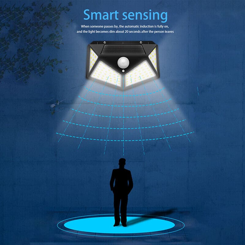 100 LED Solar Light, Motion Sensor Outdoor Solar Lamp, Courtyard Waterproof Stairs Outdoor Wall Light, Multifunctional Solar Lamp, Outdoor Garden Decoration Solar Led Light, Sunlight Powered Spotlight with Motion Sensor