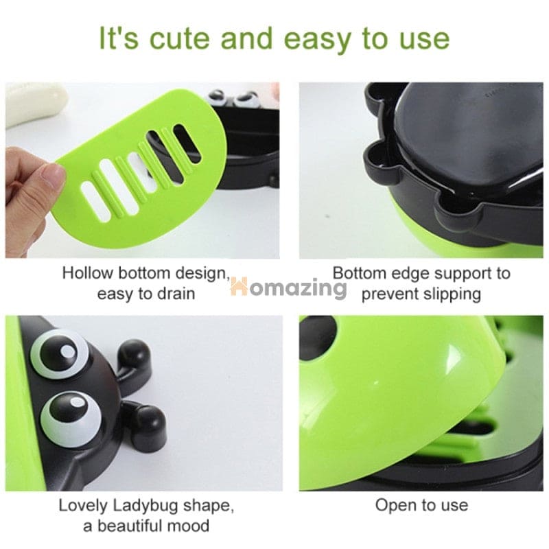 Ladybug Soap Box With Cover, Cartoon Soap Dish Organizer, Double Layer Drain Compartment Soap Tray, Multifunctional Storage Box, Kitchen Bathroom Soap Box