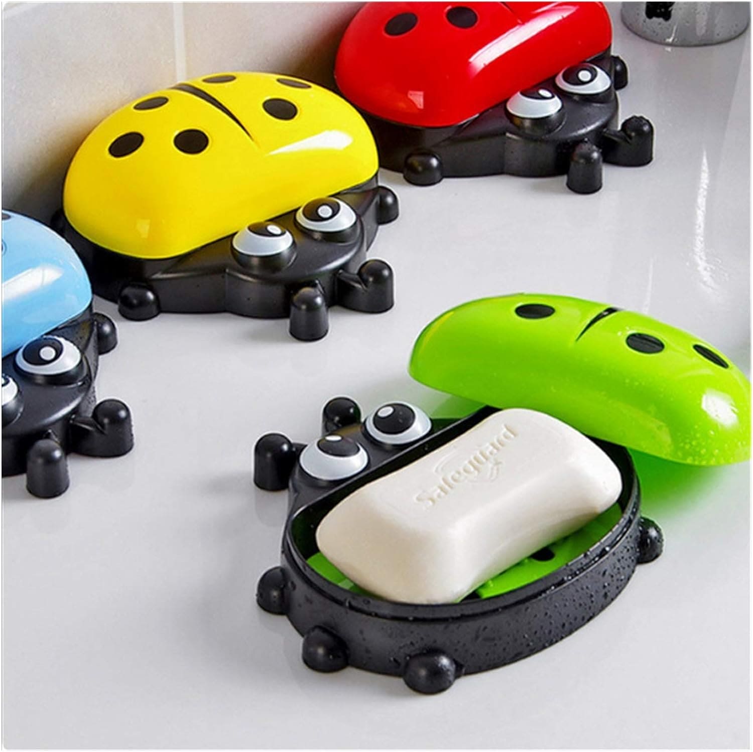 Ladybug Soap Box With Cover, Cartoon Soap Dish Organizer, Double Layer Drain Compartment Soap Tray, Multifunctional Storage Box, Kitchen Bathroom Soap Box