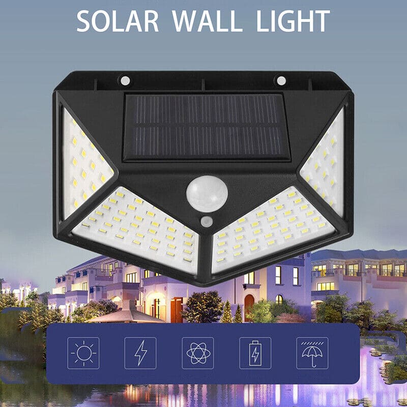 100 LED Solar Light, Motion Sensor Outdoor Solar Lamp, Courtyard Waterproof Stairs Outdoor Wall Light, Multifunctional Solar Lamp, Outdoor Garden Decoration Solar Led Light, Sunlight Powered Spotlight with Motion Sensor