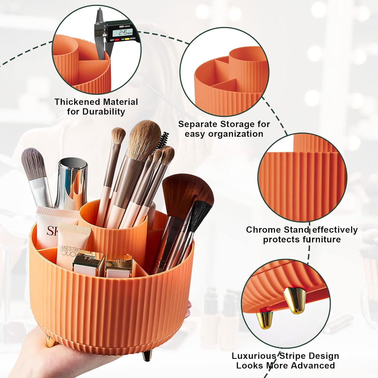 Versatile Desk Organizer, Multi Compartment Storage Box, 360°Rotating Desktop Makeup Brushes Organizer, Portable Stationary Holder, Skincare Pen Organizer Stand, 5 Slots 360 Degree Rotating Desk Organizers