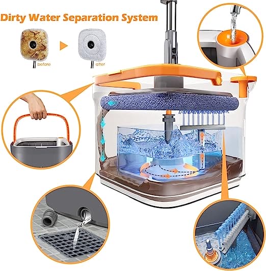 Square Bucket Mop, Double Deck Separation System Spin Mop, Hand Free Lazy Squeeze Mop, Automatic Magic Floor Mop, 360 Degree Rotating Mop, Self Wringing Flat Mop, Wet and Dry Square Mop, Multipurpose Cleaning Mop