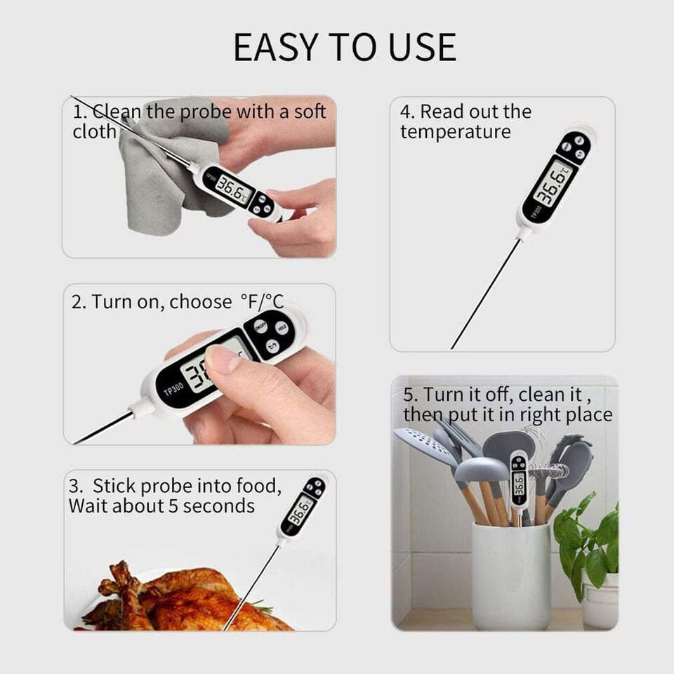 Pen Shape Digital Food Thermometer, Food Probe Digital Cooking Thermometer, Instant Read Digital Thermometer, Cooking Temperature Measure Probe Tool, Stainless Steel Probe