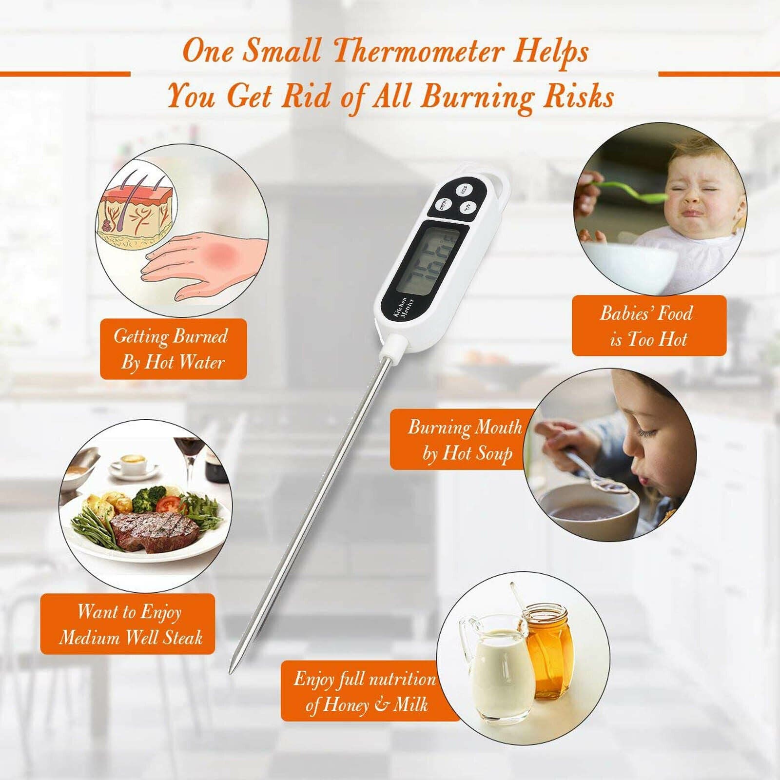 Pen Shape Digital Food Thermometer, Food Probe Digital Cooking Thermometer, Instant Read Digital Thermometer, Cooking Temperature Measure Probe Tool, Stainless Steel Probe