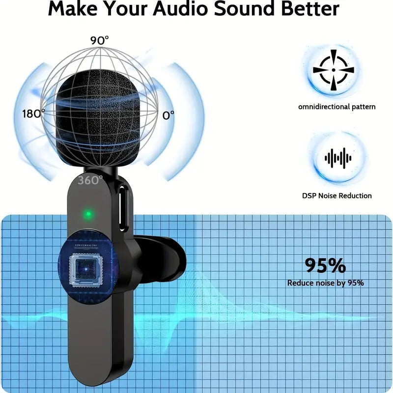 Portable Wireless Mic, Wireless Lavalier Microphone, Mini Mic For Audio Video Recording Interview Streaming Tiktok Game Live Broadcast, Lavalier Microphone for Smartphone, K8 Wireless Mini Mic for iPhone Android Type C