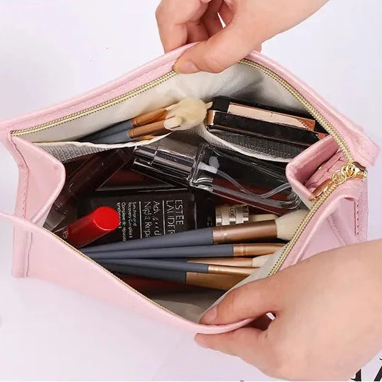 Set Of 3 Female Leather Makeup Pouch, Cute Preppy Makeup Bag, Multifunction Women Cosmetic Bag, Travel Toiletry Storage Organize Handbag, Waterproof Female Makeup Case, PU Leather Zipper Make Up Bag, Soft Leather Makeup Bag