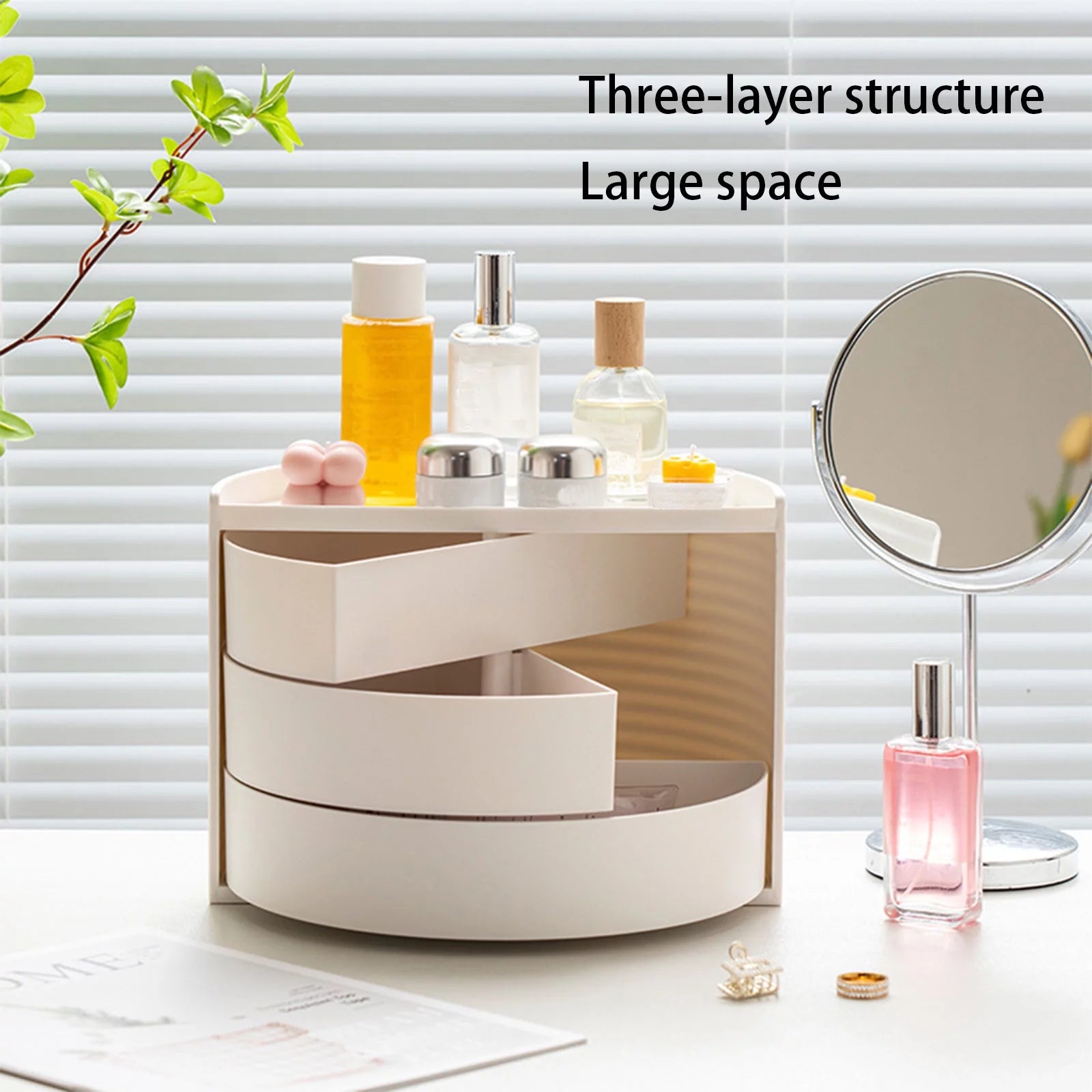 Creative Semicircle Storage Box, 3 Layer Travel Jewelry Box, Multi Layer Countertop Makeup Organizer, Multifunctional Half Circular Dressing Beauty Box, Student Stationery Cosmetic Storage Organizer