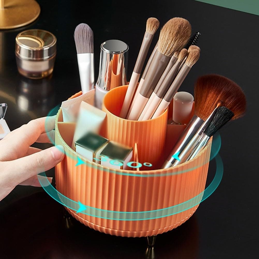 Versatile Desk Organizer, Multi Compartment Storage Box, 360°Rotating Desktop Makeup Brushes Organizer, Portable Stationary Holder, Skincare Pen Organizer Stand, 5 Slots 360 Degree Rotating Desk Organizers