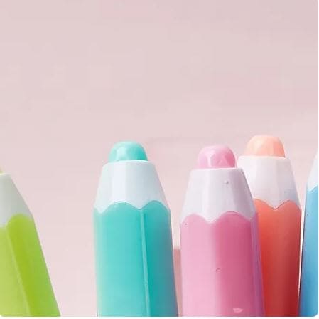 Set Of 6 Pencil Shape Highlighter, Cute Design Stamp Highlighter Pens, Fluorescent Coloring Pens for Student Office School Home
