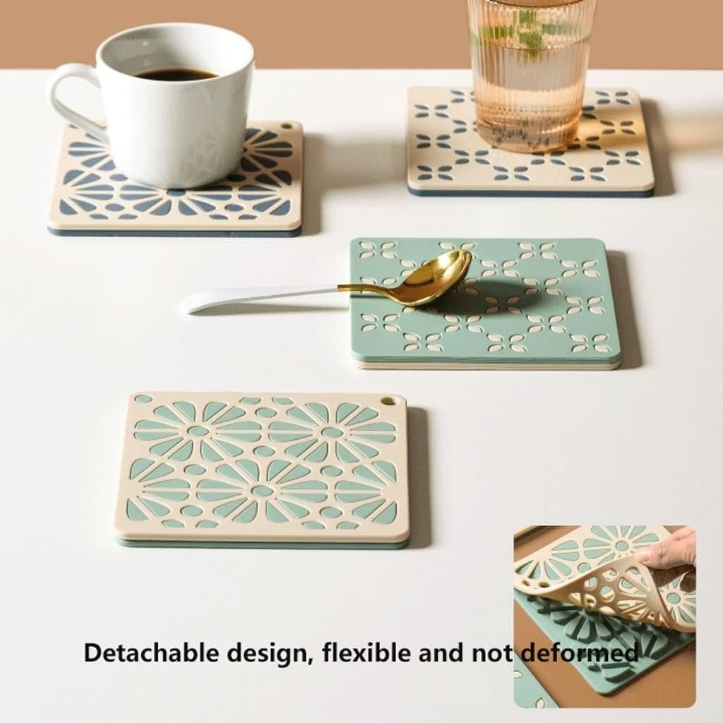 Split Silicon Table Mat, Heat-Resistant Silicone Placemat, Hollow Out Non-Slip Table Mats, Heat Resistant Mat Coaster, Bowl Cup Table Mat, Reusable Household Place Mats