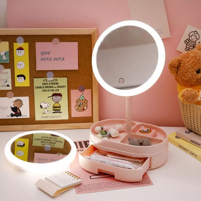 Drawer Desktop LED Mirror With Light, Touch Screen Portable Makeup Mirror, Multifunctional Cosmetic Rack Mirror, Rechargeable Mirror With Storage Tray, Vanity Mirror With Drawer, Makeup Mirror With Drawer Organizer
