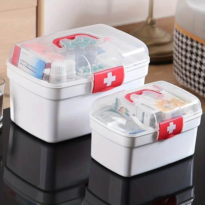 Dispensary Medicine Box, Portable Multipurpose Family First Aid Kit Box, Medical Storage Organizer Bins Container, Double Layer Drug Case, Dormitory Baby Medicine Storage Box