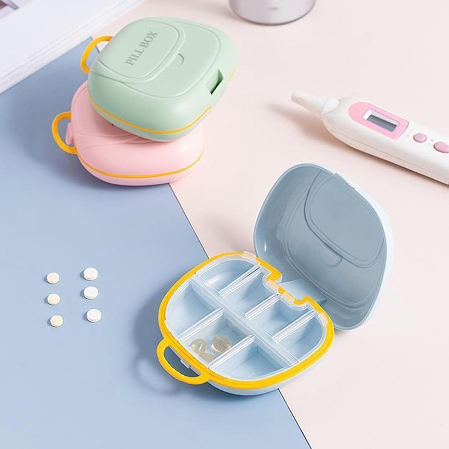 Briefcase Pill Box, Splitters Pill Case Holder, Portable 7 Grid Mini Pill Box, Outdoor Travel Pill Protect Container, Tablet Storage Dispenser Container