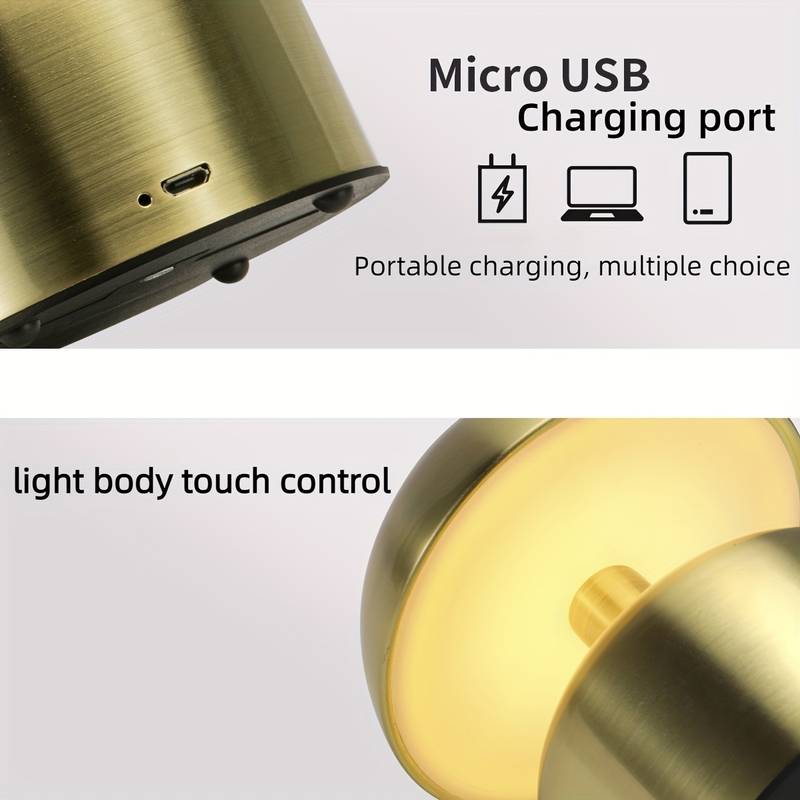 Mushroom Table Lamp, Cordless Portable Desk Lamp, Rechargeable Night Light, Luxury Cordless Party Table Top Lamp, Retro Home Decor Bedroom Touch LED Desk Lamp, Portable Touch Sensor Desktop Lamp