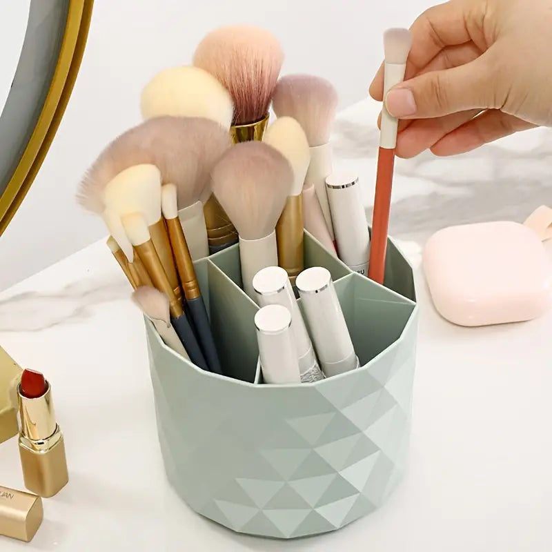 Diamond Rotating Brush Barrels, Desktop Round Eyebrow Pencil Lipstick Holder, 5 Compartments Universal Storage Container, Multifunctional Dressing Table Organizer, Desktop Shelf Stand, 360 Rotatable Stationary Storage Bucket