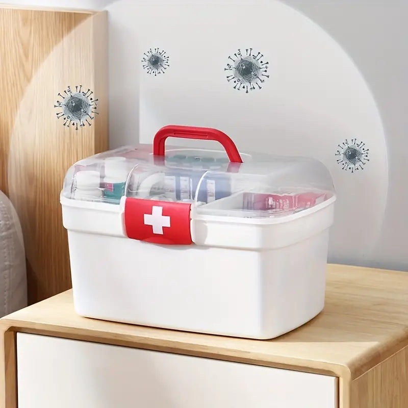 Dispensary Medicine Box, Portable Multipurpose Family First Aid Kit Box, Medical Storage Organizer Bins Container, Double Layer Drug Case, Dormitory Baby Medicine Storage Box