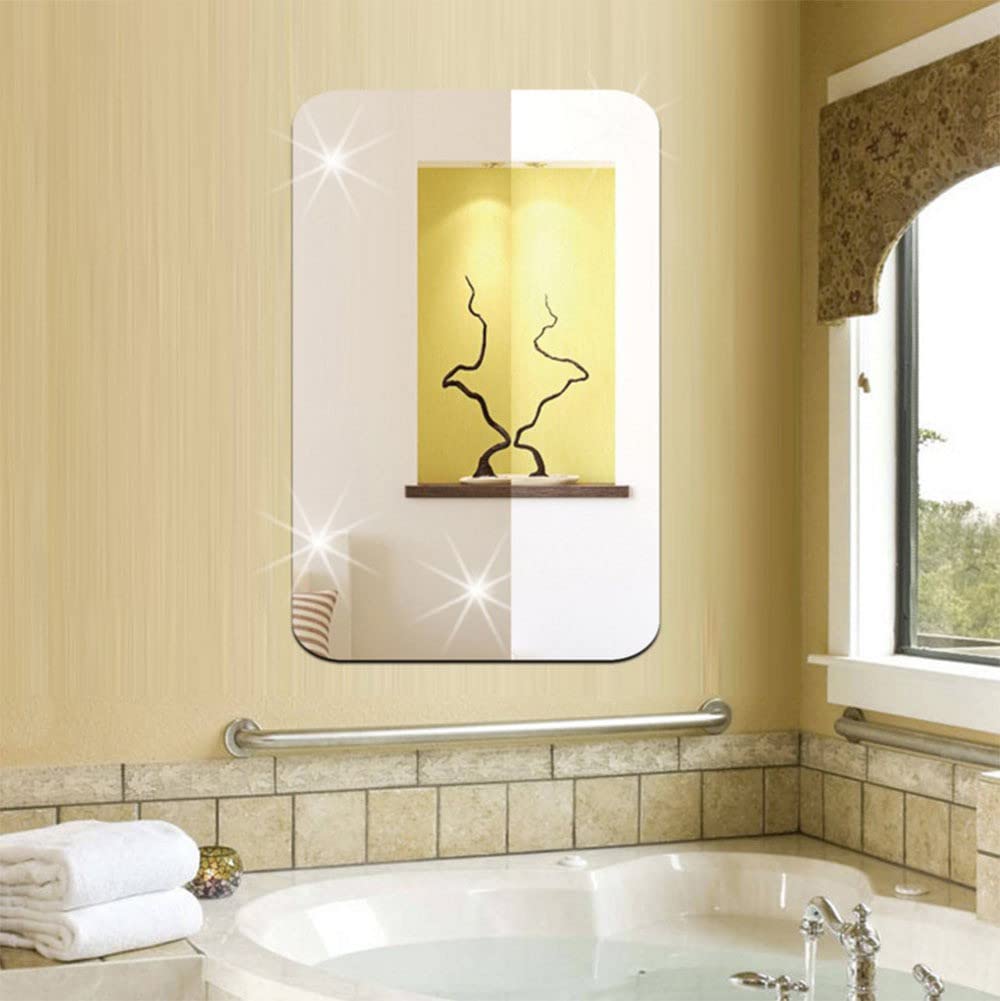 Rectangular Mirror Sticker, Self Adhesive Wall Mirror Sheet, Flexible Non-Glass Mirror Tiles, Unbreakable Acrylic Wall Mirror, Home, Bathroom Magic Mirror Sticker