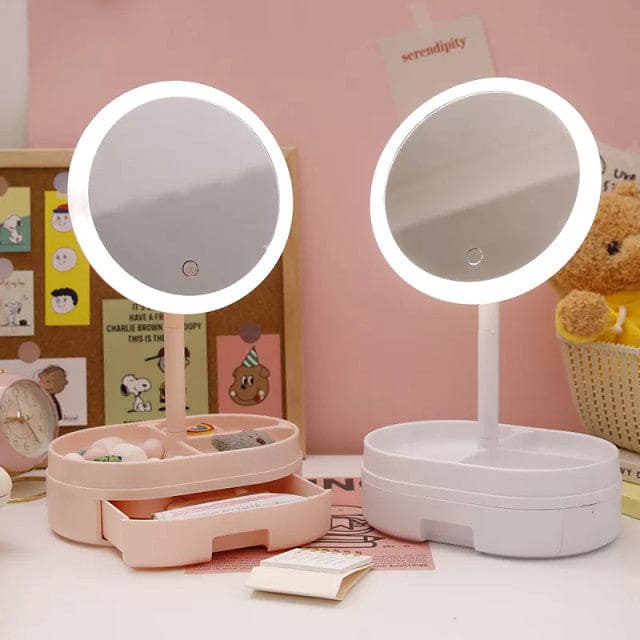 Drawer Desktop LED Mirror With Light, Touch Screen Portable Makeup Mirror, Multifunctional Cosmetic Rack Mirror, Rechargeable Mirror With Storage Tray, Vanity Mirror With Drawer, Makeup Mirror With Drawer Organizer