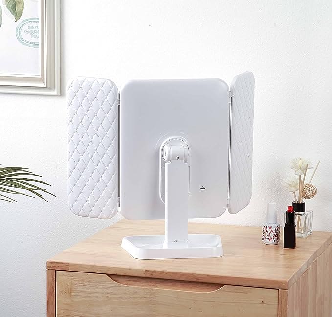 Trifold Makeup Mirror LED Lights, Dorm Dressing Mirror Beauty Light, Smart Complementary Makeup Mirror, Tabletop Small Makeup Decorative Mirror Desk Led, Touch Screen Portable Table Cosmetic Mirror for Travel Cosmetic Office