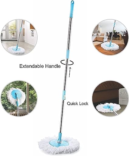 Multipurpose Neez Mop, Spin Cleaning Mop Stick, Self Adhesive Mop and Broom Holder, Extendable Floor Cleaning Mop, Detachable Swivel Squeeze Mop, Long Handled Microfiber Floor Mop