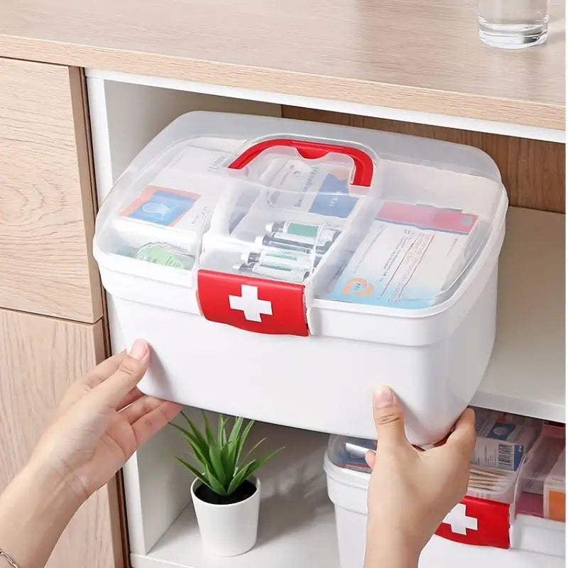 Dispensary Medicine Box, Portable Multipurpose Family First Aid Kit Box, Medical Storage Organizer Bins Container, Double Layer Drug Case, Dormitory Baby Medicine Storage Box