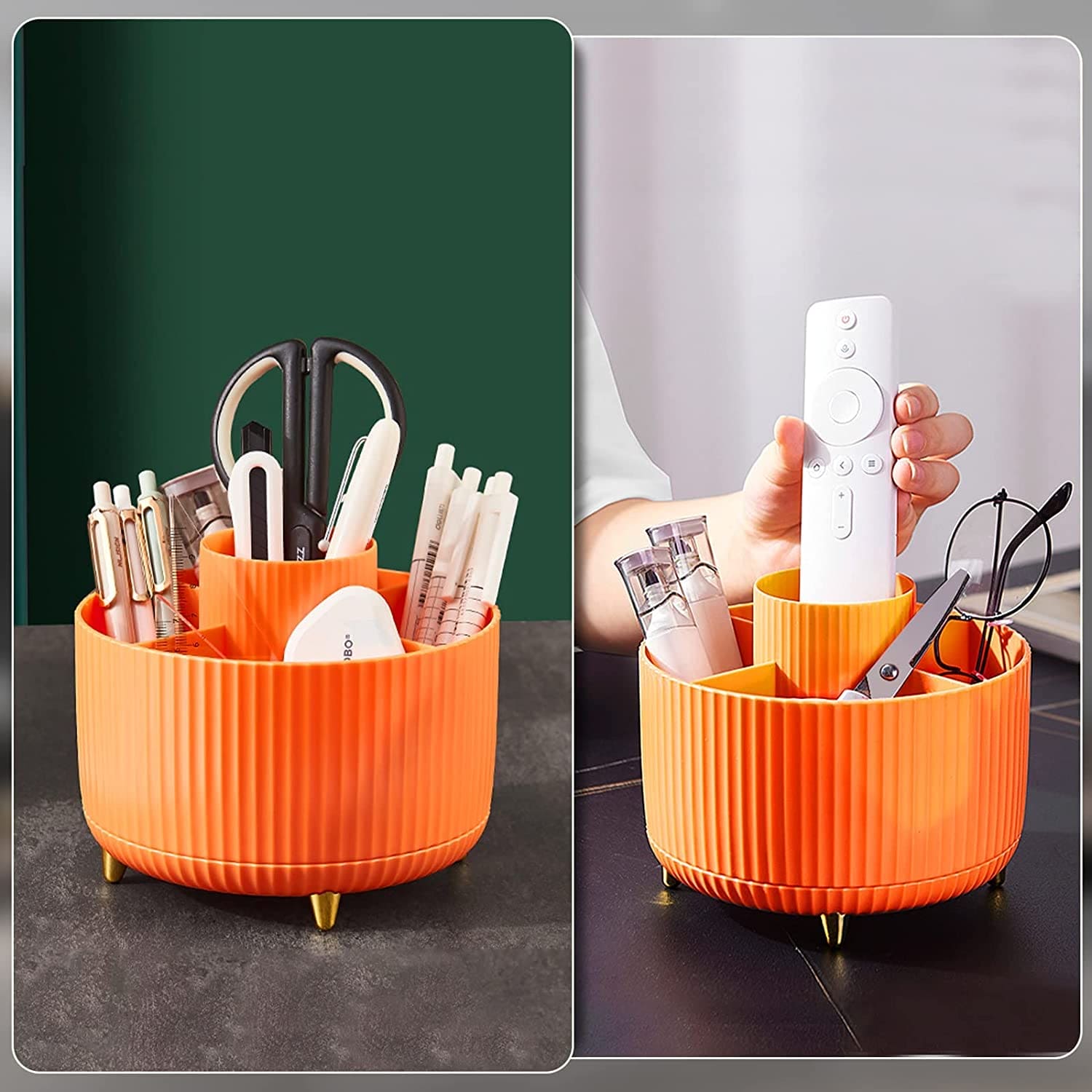 Versatile Desk Organizer, Multi Compartment Storage Box, 360°Rotating Desktop Makeup Brushes Organizer, Portable Stationary Holder, Skincare Pen Organizer Stand, 5 Slots 360 Degree Rotating Desk Organizers