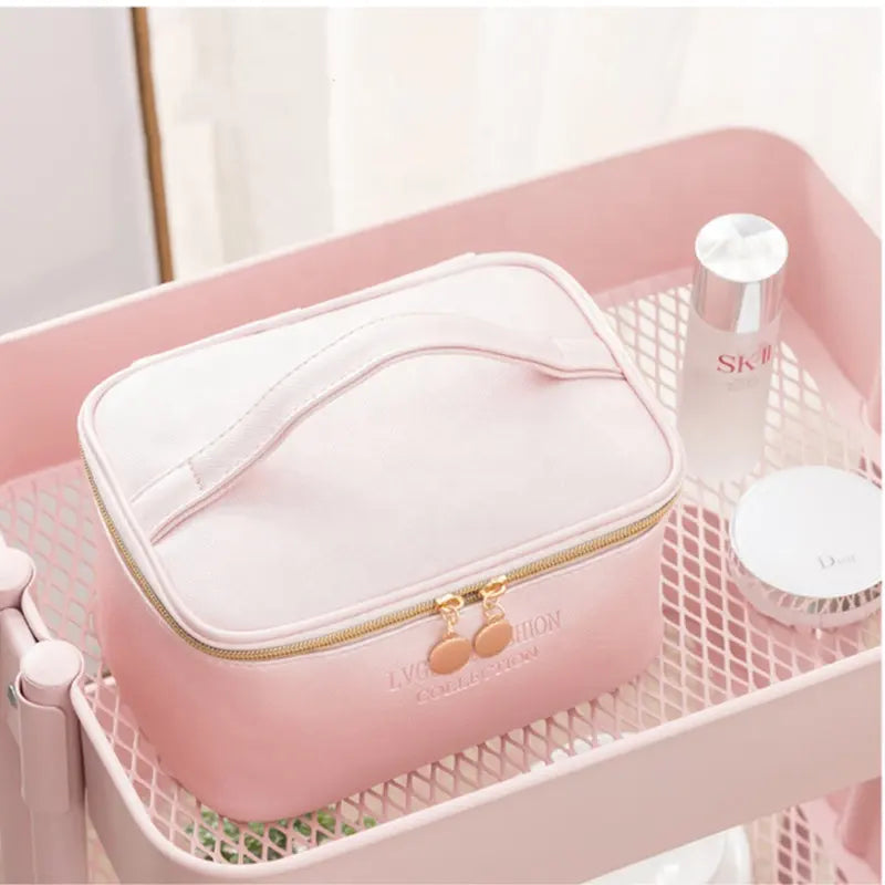 Set Of 3 Female Leather Makeup Pouch, Cute Preppy Makeup Bag, Multifunction Women Cosmetic Bag, Travel Toiletry Storage Organize Handbag, Waterproof Female Makeup Case, PU Leather Zipper Make Up Bag, Soft Leather Makeup Bag