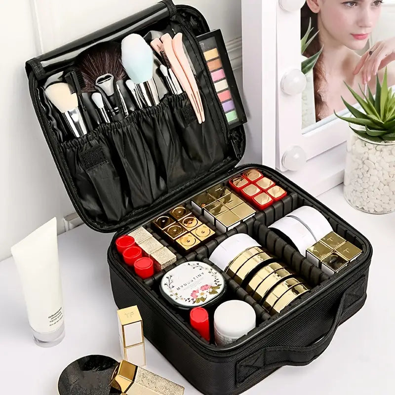 Professional Travel Makeup Bag, Portable Cosmetic Bag With Adjustable Dividers, Makeup Suitcase For Women
