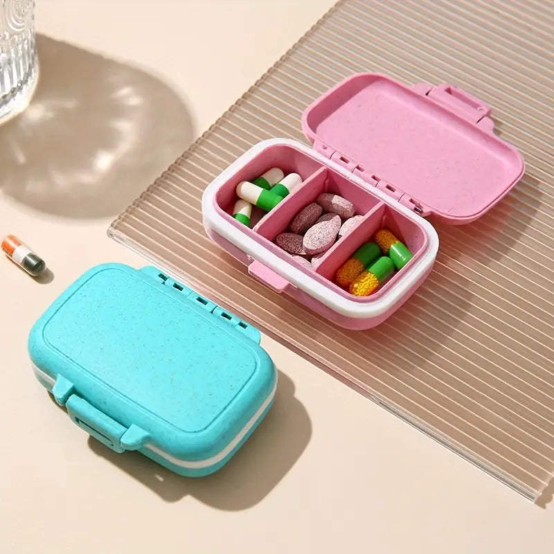 Mini Briefcase Pill Box, 3 Gird Pocket Pills Organizer, 7 Day Mini Weekly Medicine Box, Portable Tablet Medicine Dispenser, Handy Pill Box with 3 Removable Compartments, Portable Pill Box Supplement Box, Multipurpose Storage Case