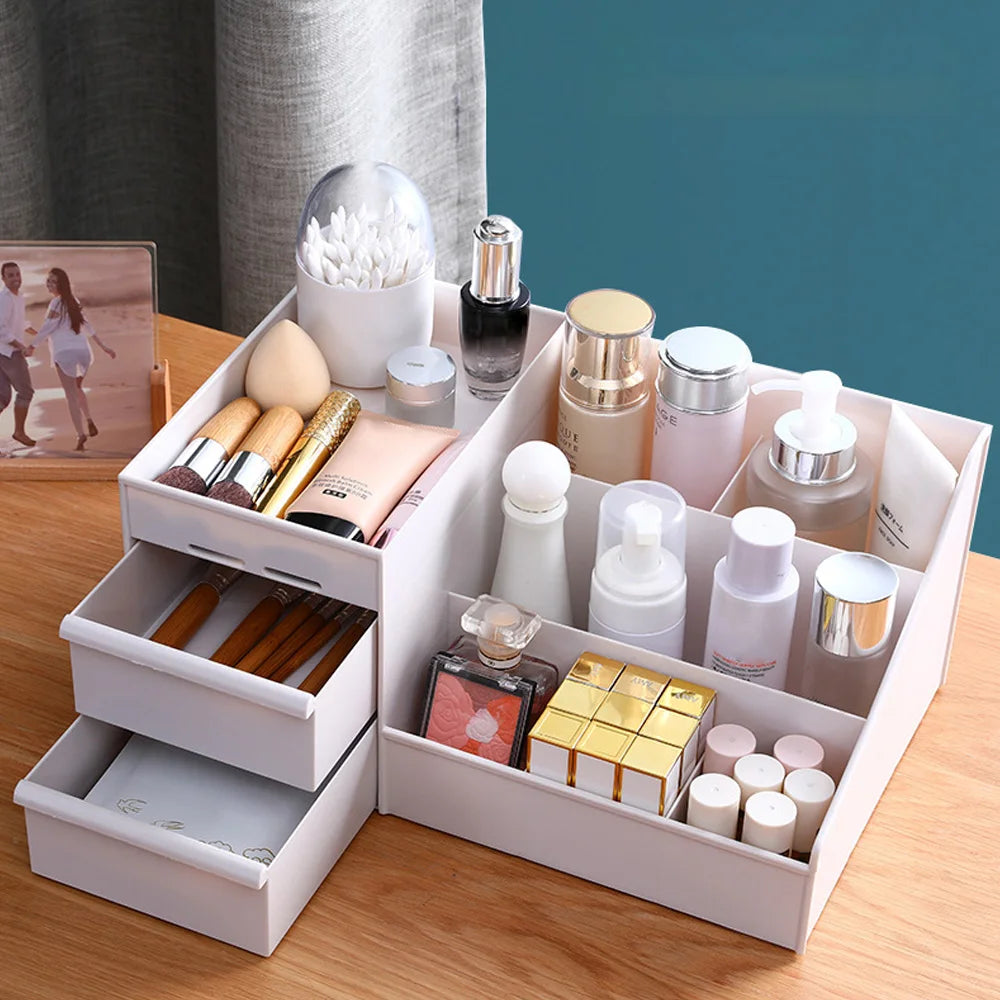 Dressing Table Makeup Box, Desktop Cosmetic Storage Box With Drawer, Makeup Sundries Storage Organizer, Cabinet Sorting Box, Jewelry Nail Polish Makeup Drawer Container, Multifunctional Divisions Desk Organizer, Drawer Head Ornament Sorting Make Up Box
