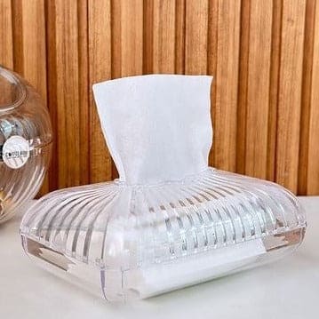 Oval Strip Tissue Holder, Fancy Tissue Box Holder, Swirl Rectangular Acrylic Clear Plastic Tissue Holder