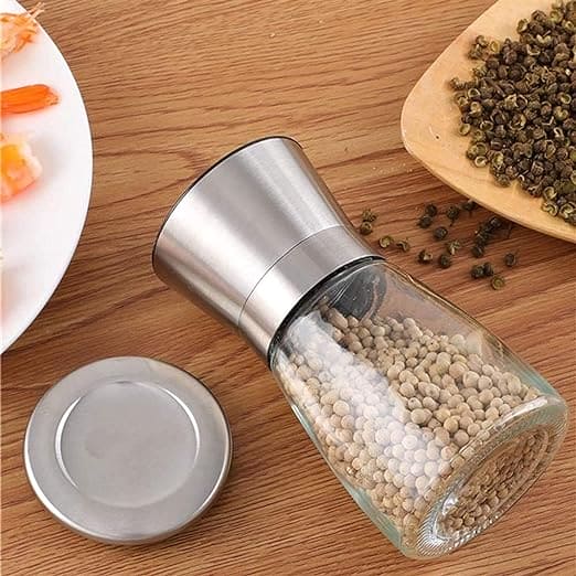 Salt And Pepper Grinder, Manual Stainless Steel Salt and Pepper Mill Grinder, Spice Herb Glass Muller, Hand Mill Grinding Bottle, Condiment Grinding Tool Kitchen Gadget, Adjustable Coarseness Shaker, Durable Spice Grinder, Compact Pepper Grinder